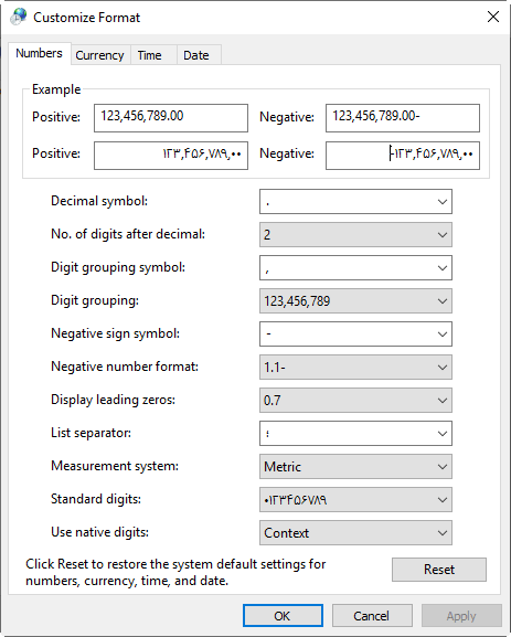 تنظیمات صحیح اعداد ویندوز